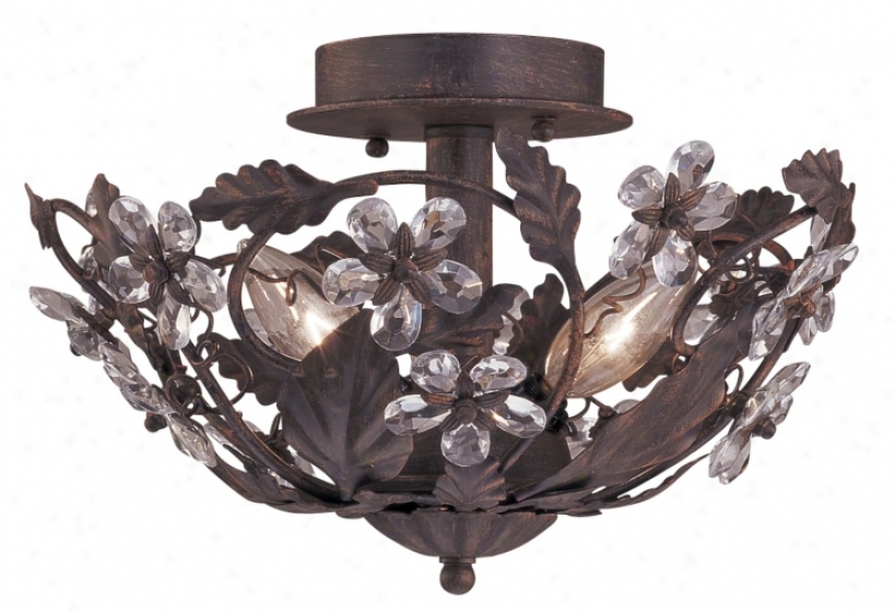 Crystal Flowefs 12" Spacious Broonze Ceiling Light Fixture (36021)