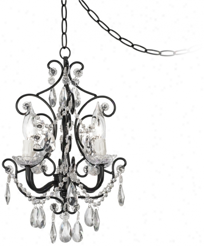 Crystal Sparkle Black 12" Wide Plug-in Style Swag Chandelier (p5793)