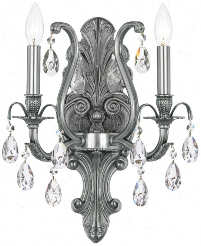 Crystorama Dawson 2-light 13" Wide Pewter Wall Sconce (v8783)