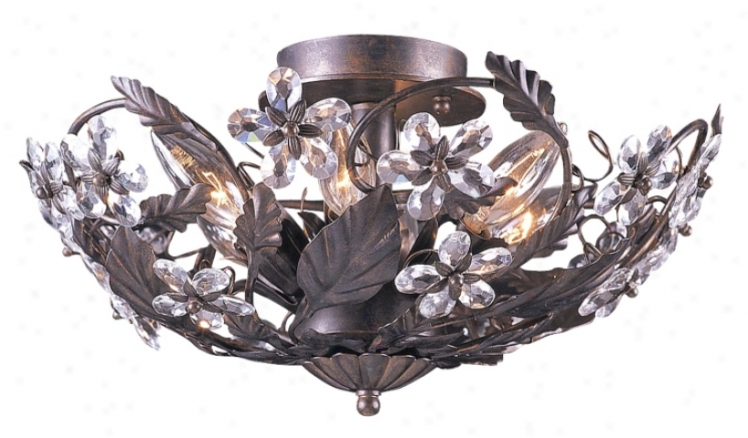 Cut Crystal Flower 16" Wde Bronze Ceioing Light Fixture (92677)