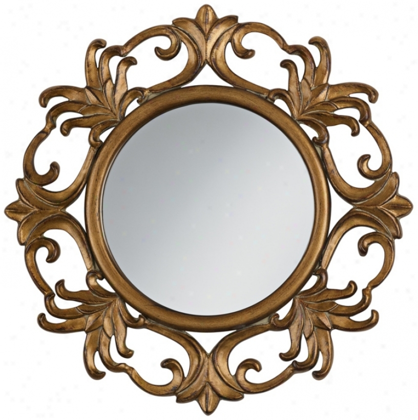 Dark Antique Gold Openwork 29" Wide Round Wall Mirror (v4310)