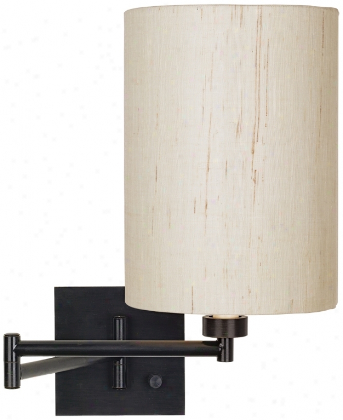 Dimmable Ivory Linen Screen Espresso Bronze Swing Arm Wall Lamp (79412-00184)