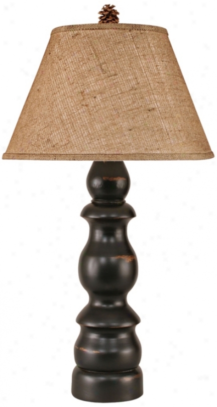 Distressed Black Through  Burlap Shade Table Lamp (p4008)