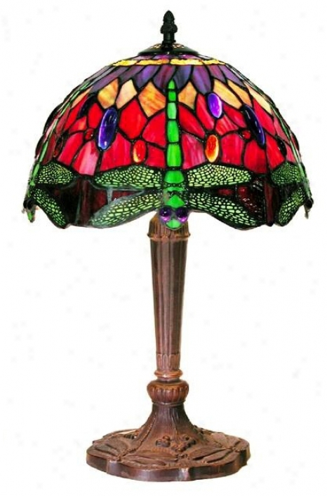 Dragonfly Ruby Abd Purple Tiffany Style 18" High Index Lamp (j6590)