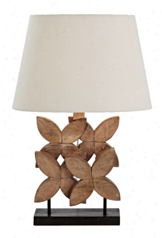 E1la Natural Wax Carved Wood Table Lamp (m6054)