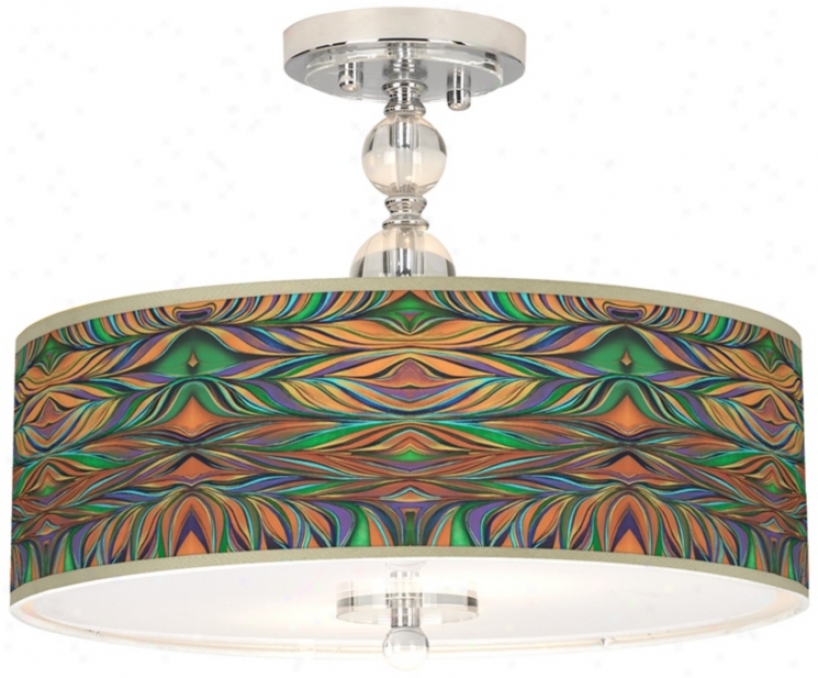 Exotic Peacock Giclee 16" Wide Seni-flush Ceiling Light (n7956-v5915)