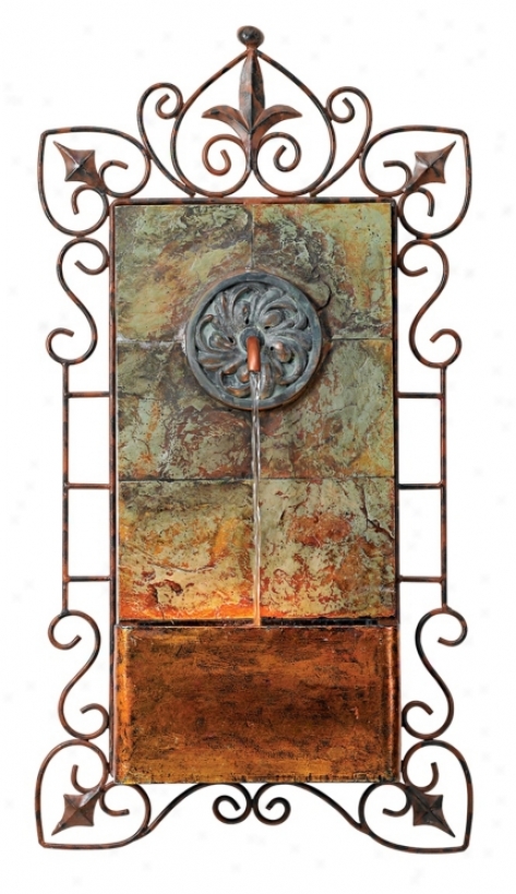 Faux Slate And Iron Leaaf Medallion Wall Fountain (25417)