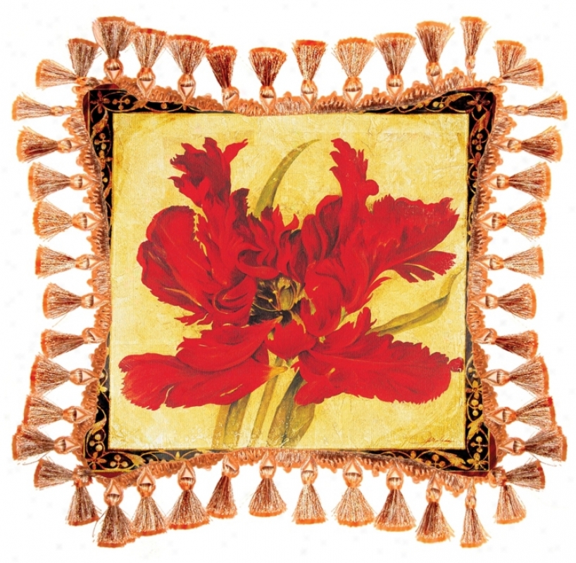 Fire Red Tulip Fringe Accent Pillow (j8155)