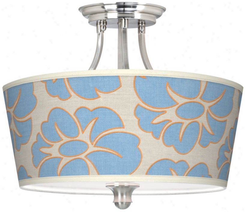 Floral Blue Silhouette Tapered Drum Giclee Ceiling Light (m1074-t5813)