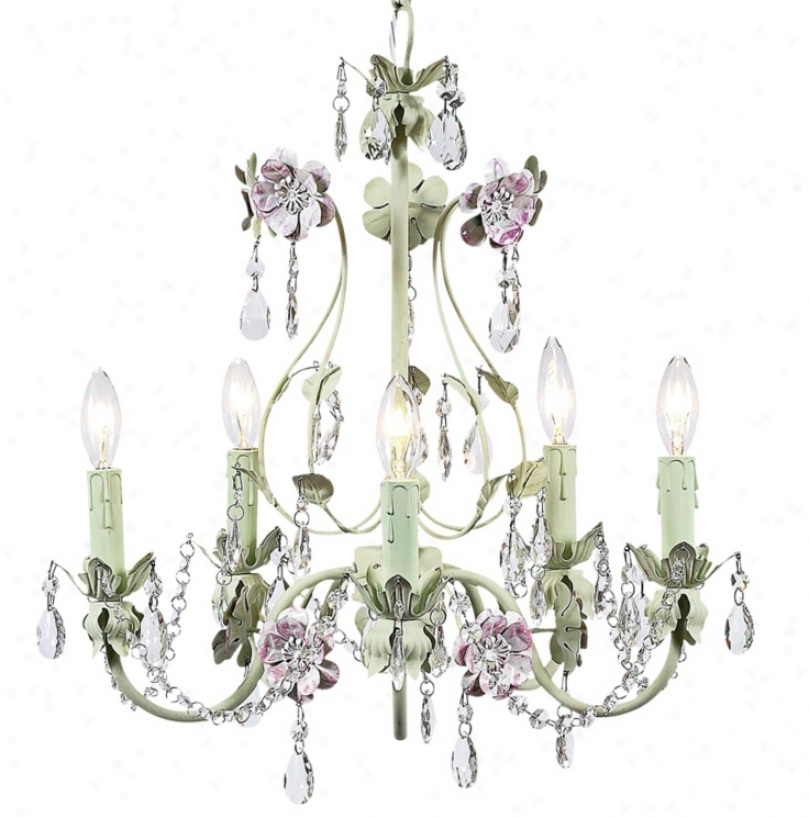 Flower Garden Pink & Green 17" Wide Chandelier (t2109)