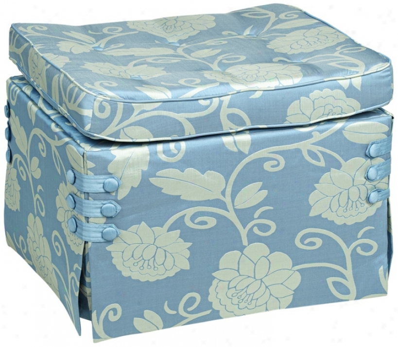 Fresca Blue Floral Upholstered Ottoman (v9965)