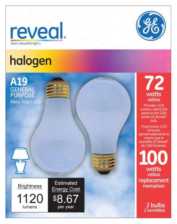 Ge 72 Watt 2-pack A-19 Reveal Halogen Light Bulbs (w7542)