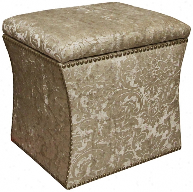 Glow Flax Metal Nailhead Trim Upholstered Storage Ottoman (w3974)