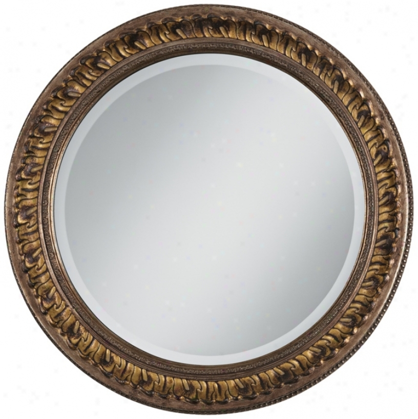 Gold Floral Relief 25 3/4&suot; Wide Round Wall Mirror (v0427)