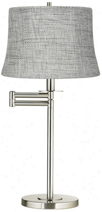 Gray Tweed Linen Brushed Nickel Swing Arj Desk Lamp (41253-v3720)