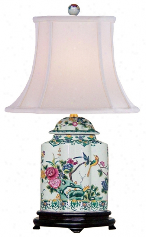 Green Florai Porcelain Scalloped Tea Jar Table Lamp (j4927)