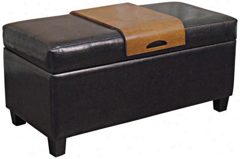 Gregg Bicast Leather Modern Storage Long seat With Serving Tray (x8662)