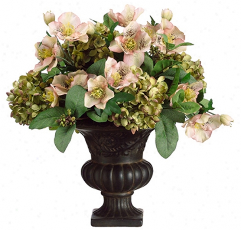 Helleborus And Hydrangeas In Urn Faux Flowers (n6730)