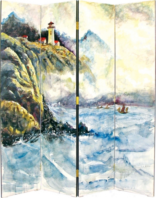 High Sea Hand-painted Four Panel Room Divider Screen (h2266)