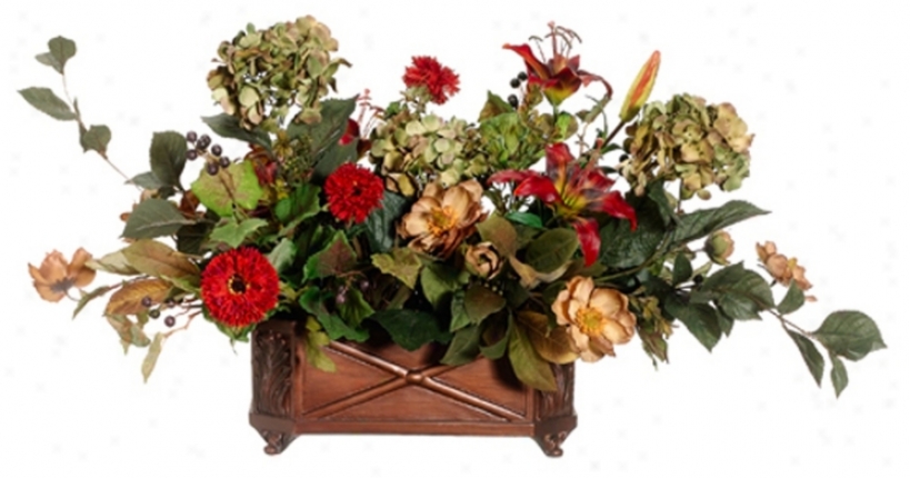 Hydrangeas And Calendulas In Resin Container Faux Flowers (n6728)