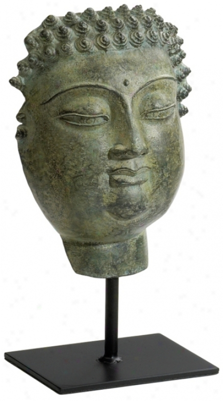 Iron Moss Buddha Head On Stand (r0832)