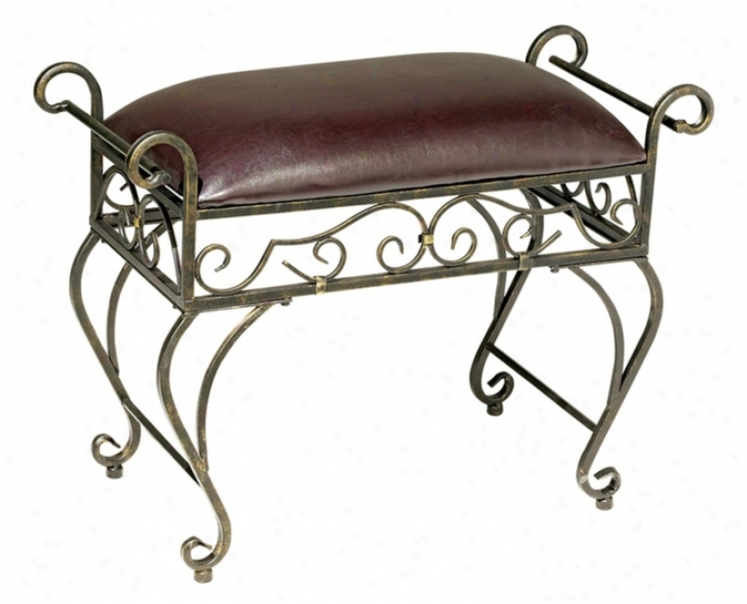 Iron Scroll Faux Leather Upholstered Bench (t4872)