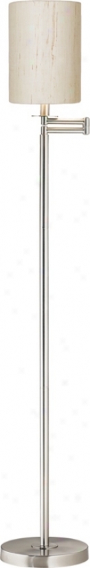 Ivory Linen Drum Brushed Nickel Finixh Swing Arm Floor Lamp (42315-00184)