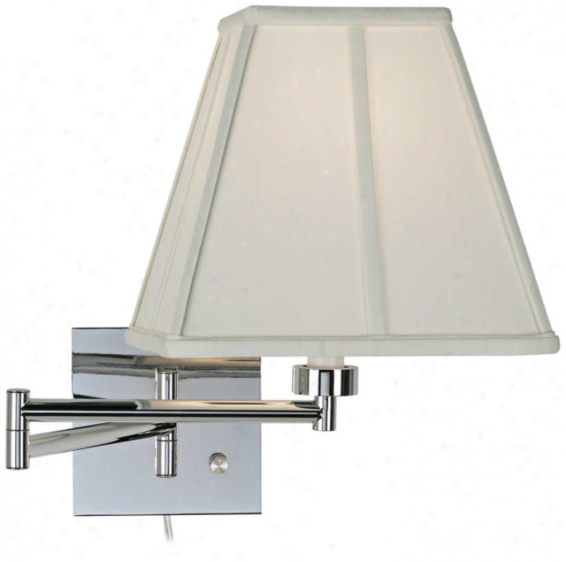 Ivory Square-cut Shade Chrome Plug-in Swing Arm Wall Lamp (79404-23875)