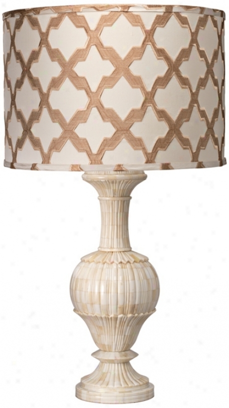 Jamie Young Carved Bone And Taupe Lattice Table Lamp (w5142)