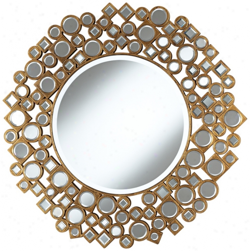 Jeweled Shapes 35 1/4" Wide Antique Gold Wall Mirror (w3841)