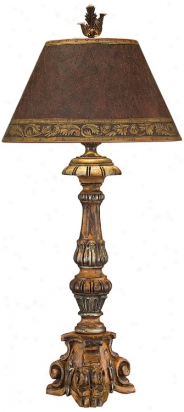 John Richard Hand Carved Wood Candlestick Table Lamp (n8860)