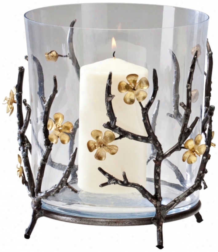 Large Botanica Raw Steel And Gold Candle Holder (v0553)