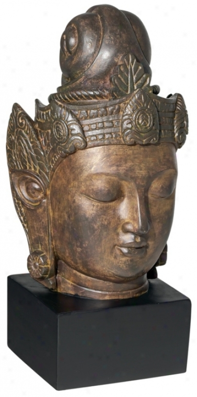 Large Buddha Head On Stand Sculpture (m5712)