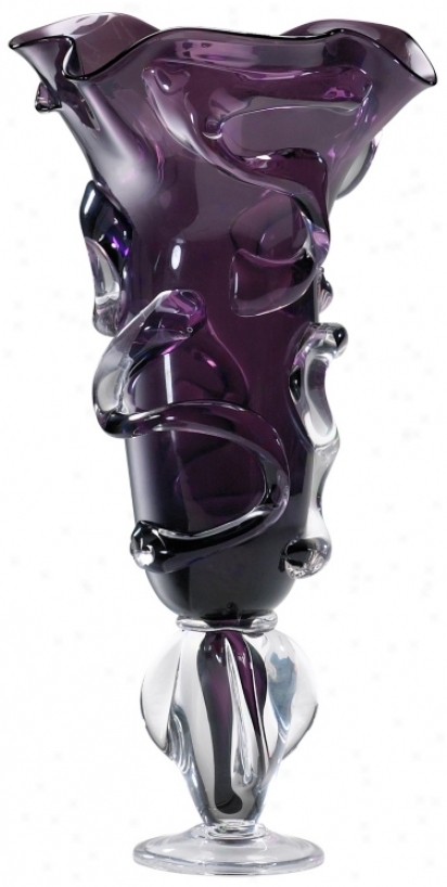 Large Tyrian Purple And Clear Art Glass Vase (v1355)