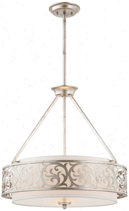 Laser Cut 24" Wide Silevr Leaf Pendant Light (v7265)