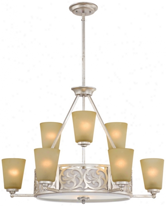 Laser Cut 32" Wide 12-lighr Si1ver Leaf Chandelier (v7268)