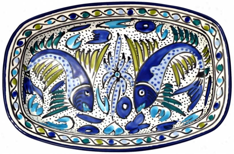 Le Souk Ceramique Aqua Fish Design Rectangular Platter (x9915)