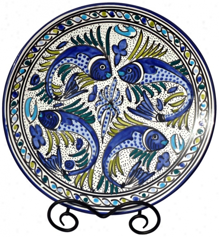 Le Souk Ceramique Aqua Angle Design Round Platter (x9932)