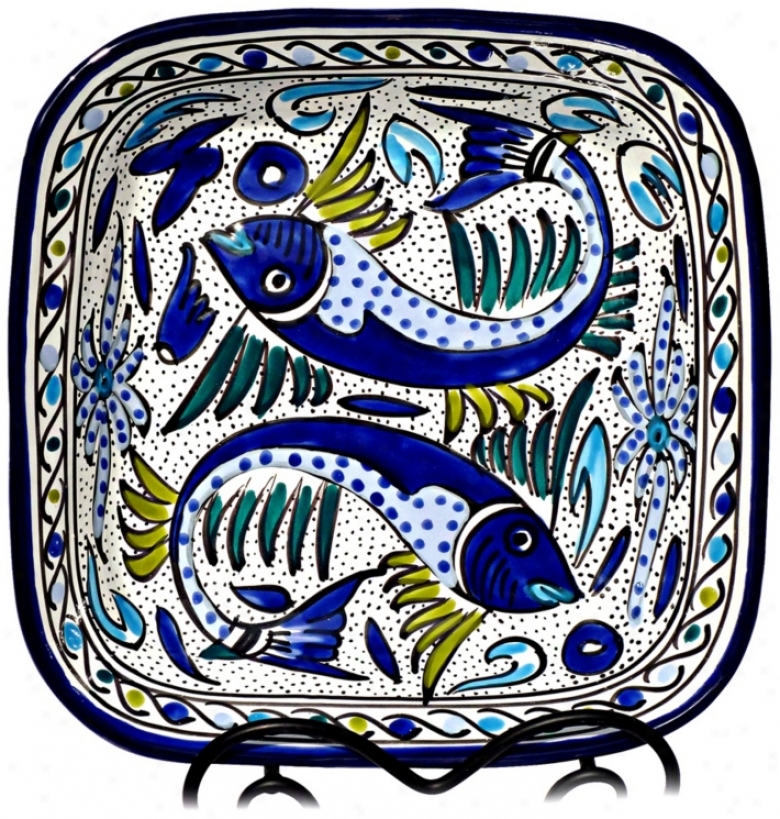 Le Souk Ceramique Aqua Fish Design Suit Serving Bowl (x9898)