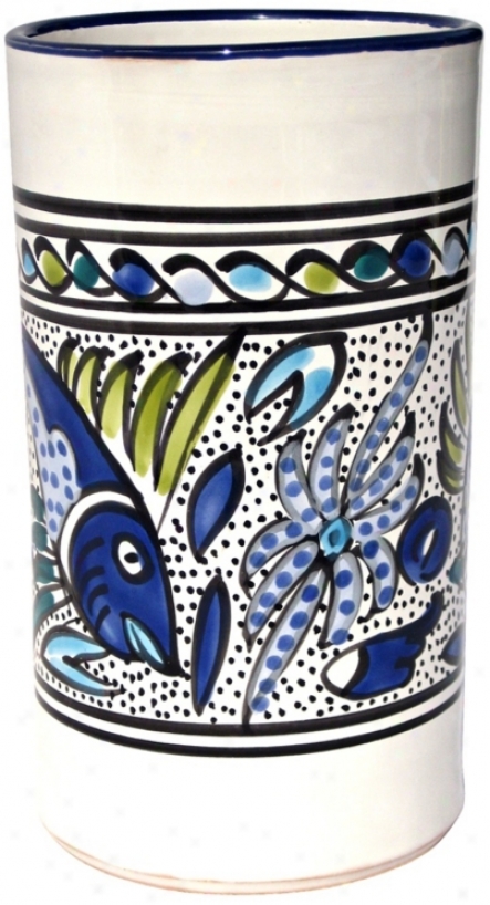 Le Souk Ceramique Aqua Fish Design Utensil/wine Holder (x9954)