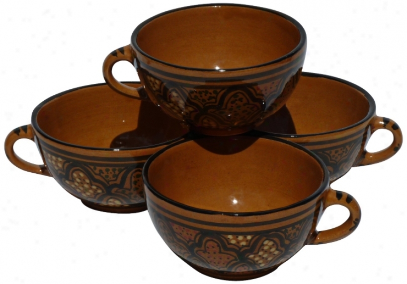 Le Souk Ceramique Honey Design Set Of 4 Latte/soup Mugs (x9823)