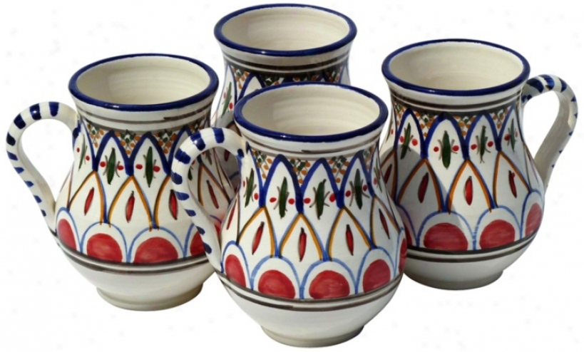 Le Souk Ceramique Set Of 4 Tabarka Design Large Mugs (y0091)