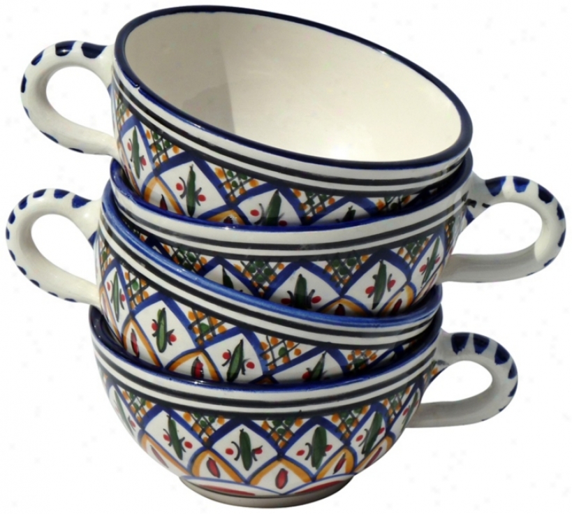 Le Souk Ceramique Ser Of 4 Tabarka Design Latte/soup Mugs (y0093)