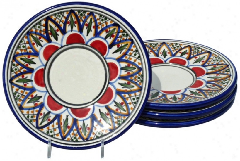 Le Souk Ceramique Set Of 4 Tabarka Design Saucers (y0094)