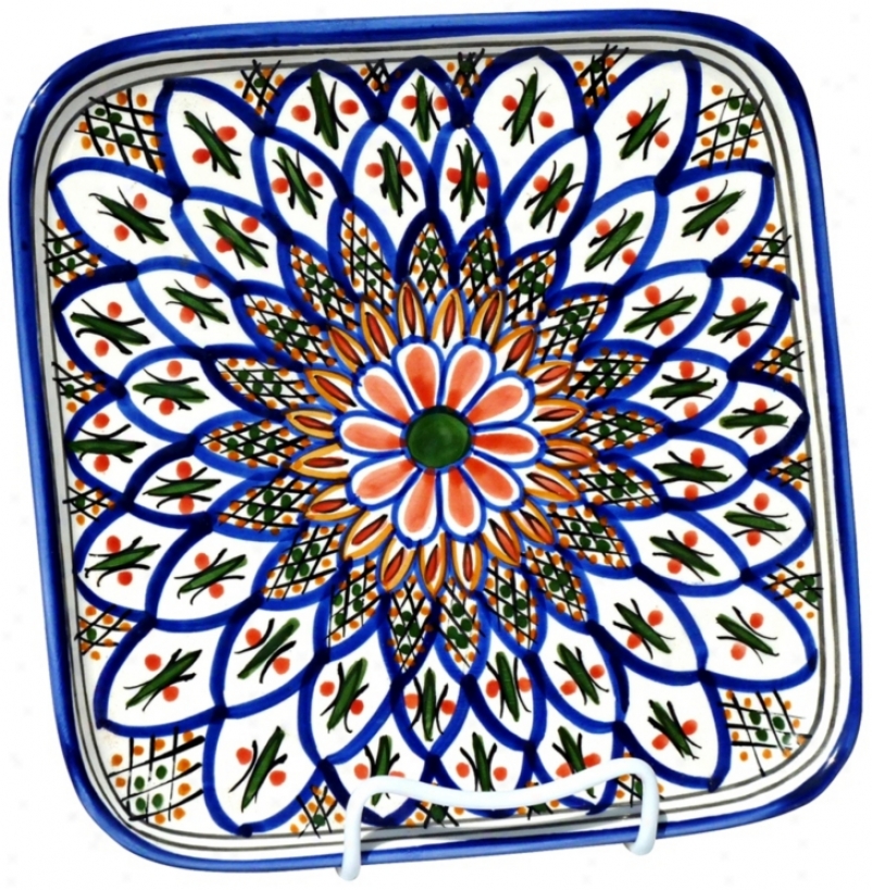 Le Souk Ceramique Tabarka Design Set Of 4 Square Plates (y0083)