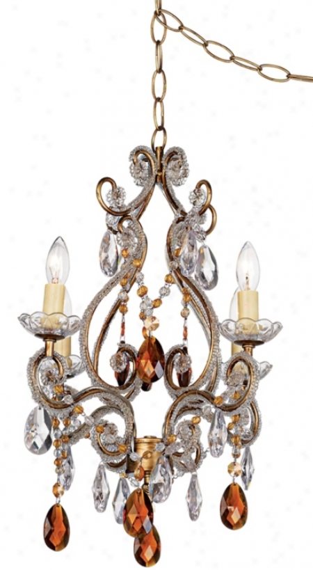 Leila Amber Gold Finish Bend Plug-in Chandelier (76489)