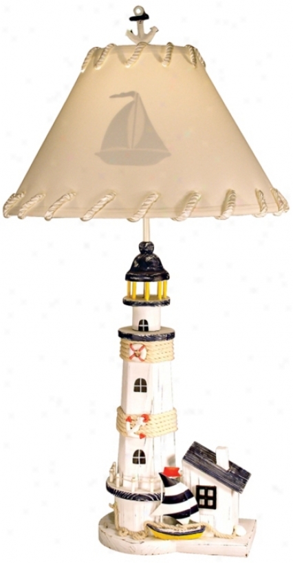 Lighthouse With Sailboat Table Lamp (m5406)