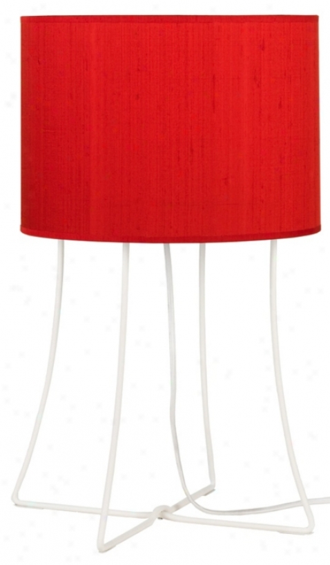 Lights Up! Virgil White Base Red Dupioni Shade Table Lamp (t6656)