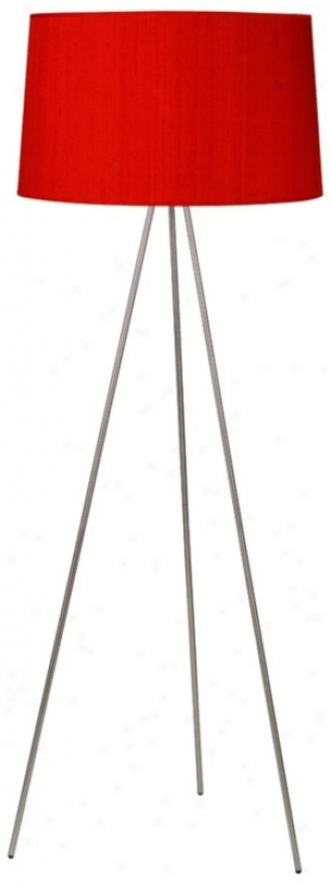 Lights Up! Weegee Nickel Red Dupioni Silk Shade Floor Lamp (t2905)