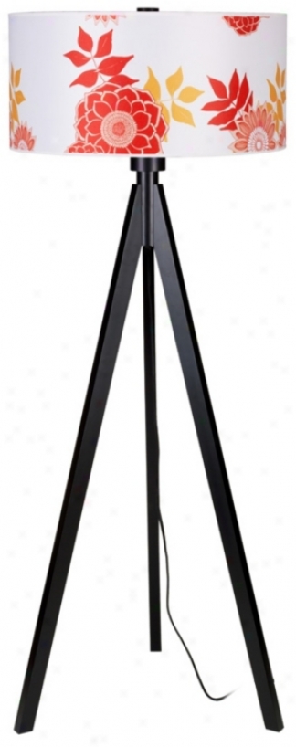 Lights Up! Woody Black Anna Red Shade Floor Lamp (t2972)